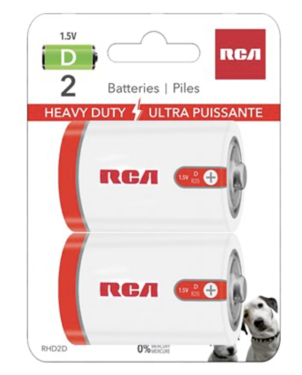 RCA Heavy Duty “D” Batteries ~ 2/pack